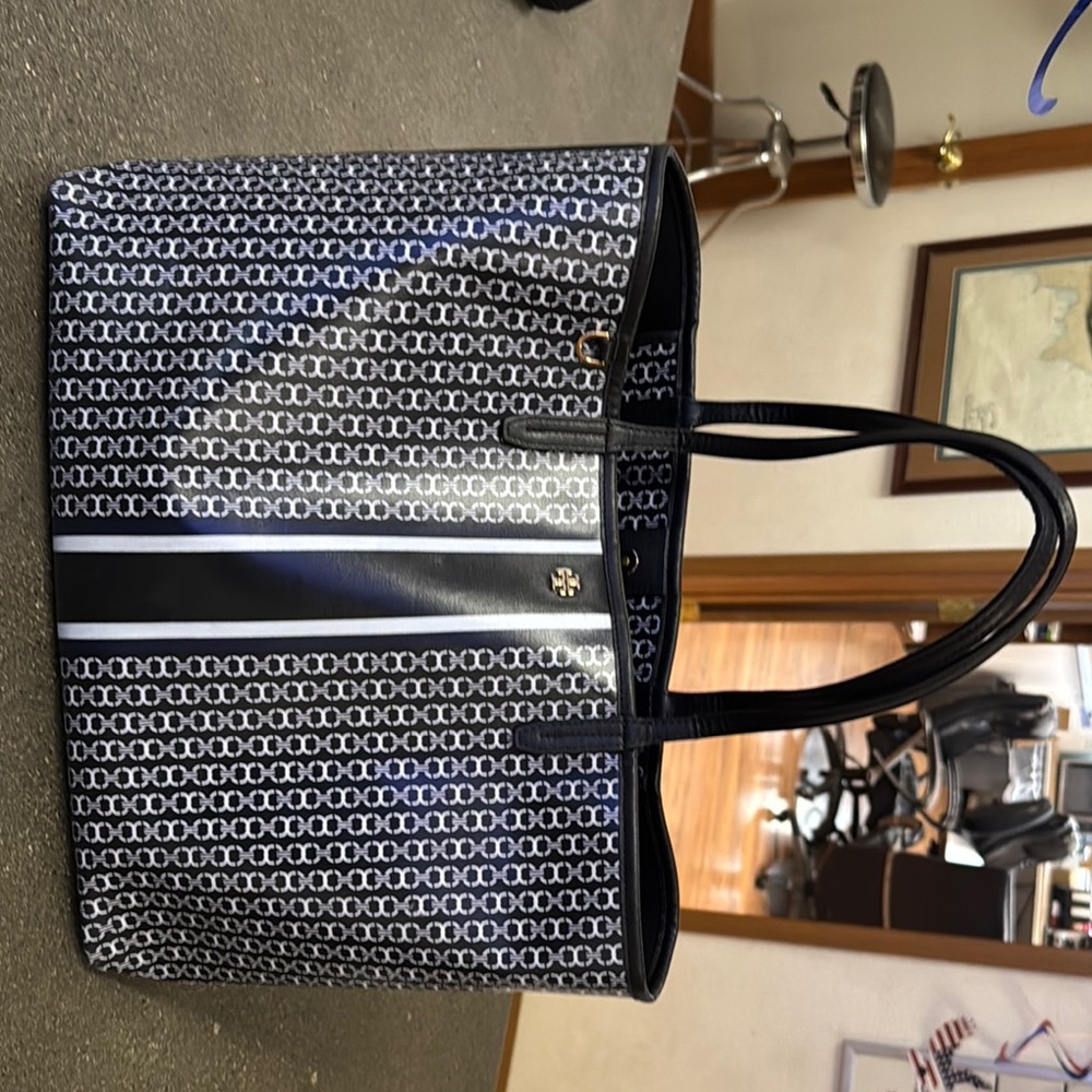 Tory Burch Blue Geometric Tote Bag